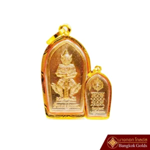 จี้ ท้าวเวสสุวรรณ (องค์สีทอง) วัดจุฬามณี จ.สมุทรสงคราม เลี่ยมกรอบทองแท้ 75% *ของแท้*
