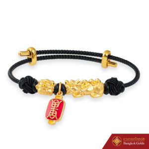 ปี่เซียะและถุงทองมงคล ทองแท้99.99% สายเชือกดำ (Pixiu YuanBao)