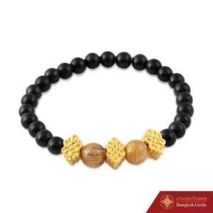 เงื่อนจี้เสี่ยงหินมงคลเบล็คทัวมารีน คั่นหินไหมทอง ทอง99.99 น้ำหนัก 1.15 กรัม