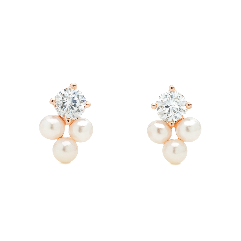 ต่างหูเงินชุบPGงานมงคล ไข่มุก3CZ เปอร์เซ็น: งานเงิน 92.5%