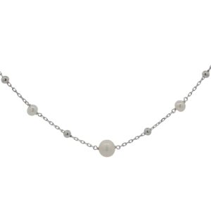 สร้อยคอเงินชุบโรเดียมงานมงคล ไข่มุก21 สร้อยยาว เปอร์เซ็น: งานเงิน 92.5%