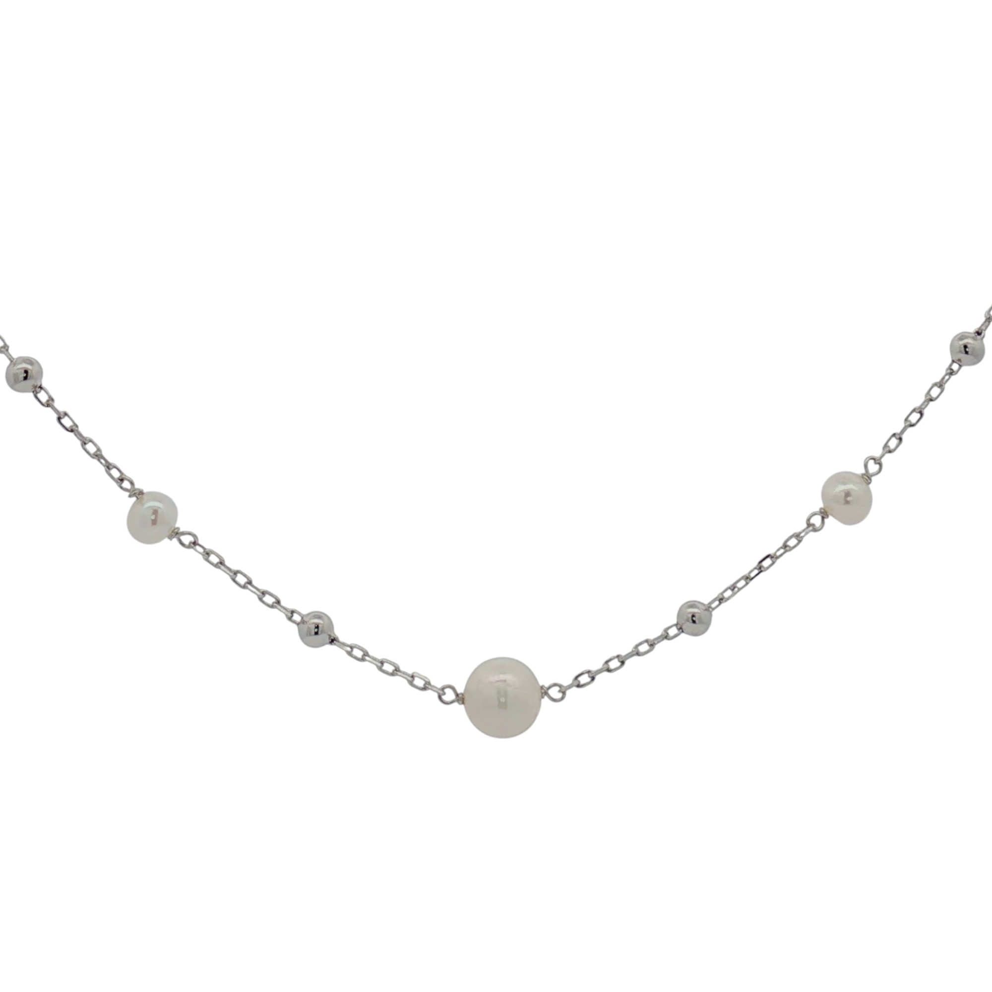 สร้อยคอเงินชุบโรเดียมงานมงคล ไข่มุก21 สร้อยยาว เปอร์เซ็น: งานเงิน 92.5%