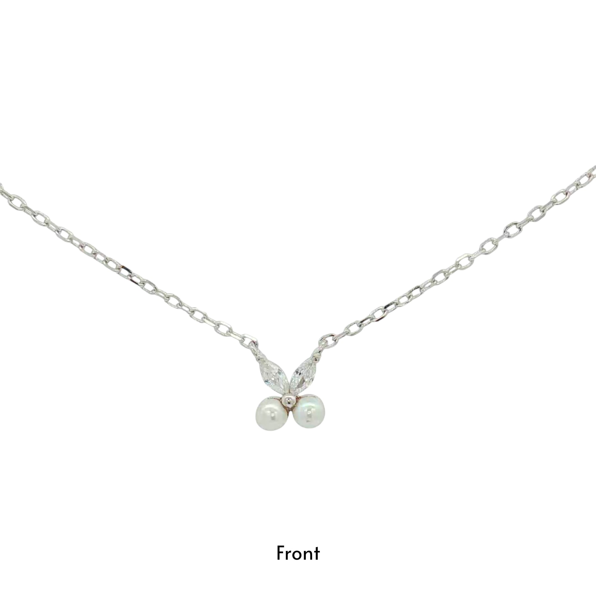 สร้อยคอเงินชุบโรเดียมงานมงคล ไข่มุก2CZ2 เปอร์เซ็น: งานเงิน 92.5%