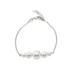 สร้อยข้อมือเงินชุบโรเดียมงานมงคล เปลือกมุก 5 เม็ด เปอร์เซ็น: งานเงิน 92.5%