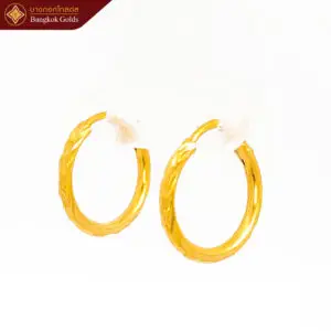 ต่างหูห่วงกลม ครึ่งสลึง ทองคำแท้ 96.5% ต่างหูกลมขัดเงาจิกเพชร