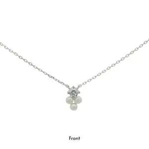 สร้อยคอเงินชุบโรเดียมงานมงคล ไข่มุก3CZ เปอร์เซ็น: งานเงิน 92.5%