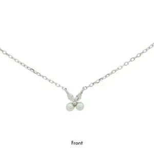 สร้อยคอเงินชุบโรเดียมงานมงคล ไข่มุก2CZ2 เปอร์เซ็น: งานเงิน 92.5%