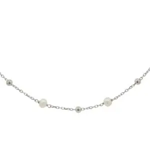 สร้อยคอเงินชุบโรเดียมงานมงคล ไข่มุก11 เปอร์เซ็น: งานเงิน 92.5%